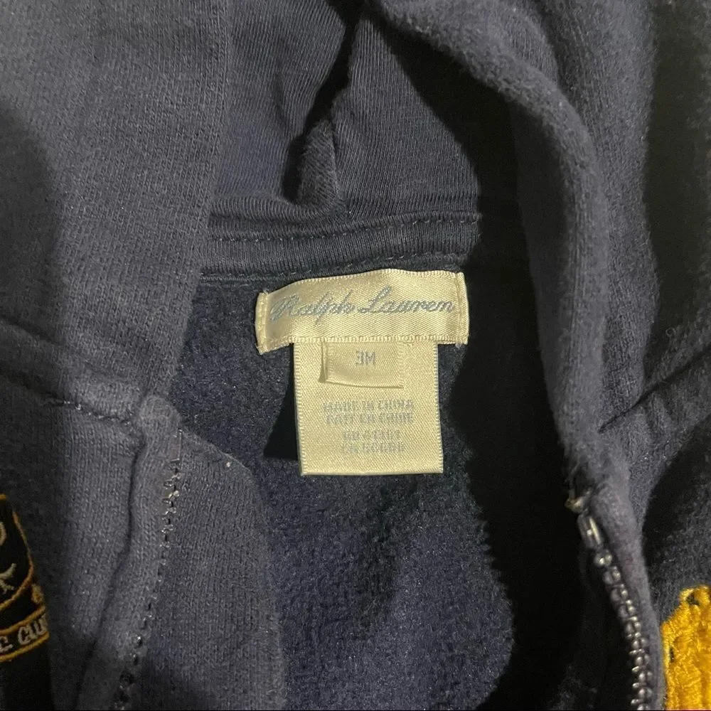 Ralph Lauren‎ Navy Full Zip Hoodie with Yellow Big Pony Logo - Size 3 months